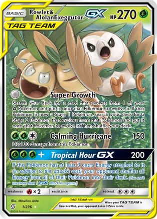 Rowlet & Alolan Exeggutor GX 1/236 - SM Unified Minds Holofoil