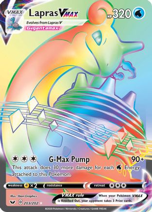 Lapras VMAX (Secret) 203/202 - SWSH01 Sword & Shield Base Set Holofoil