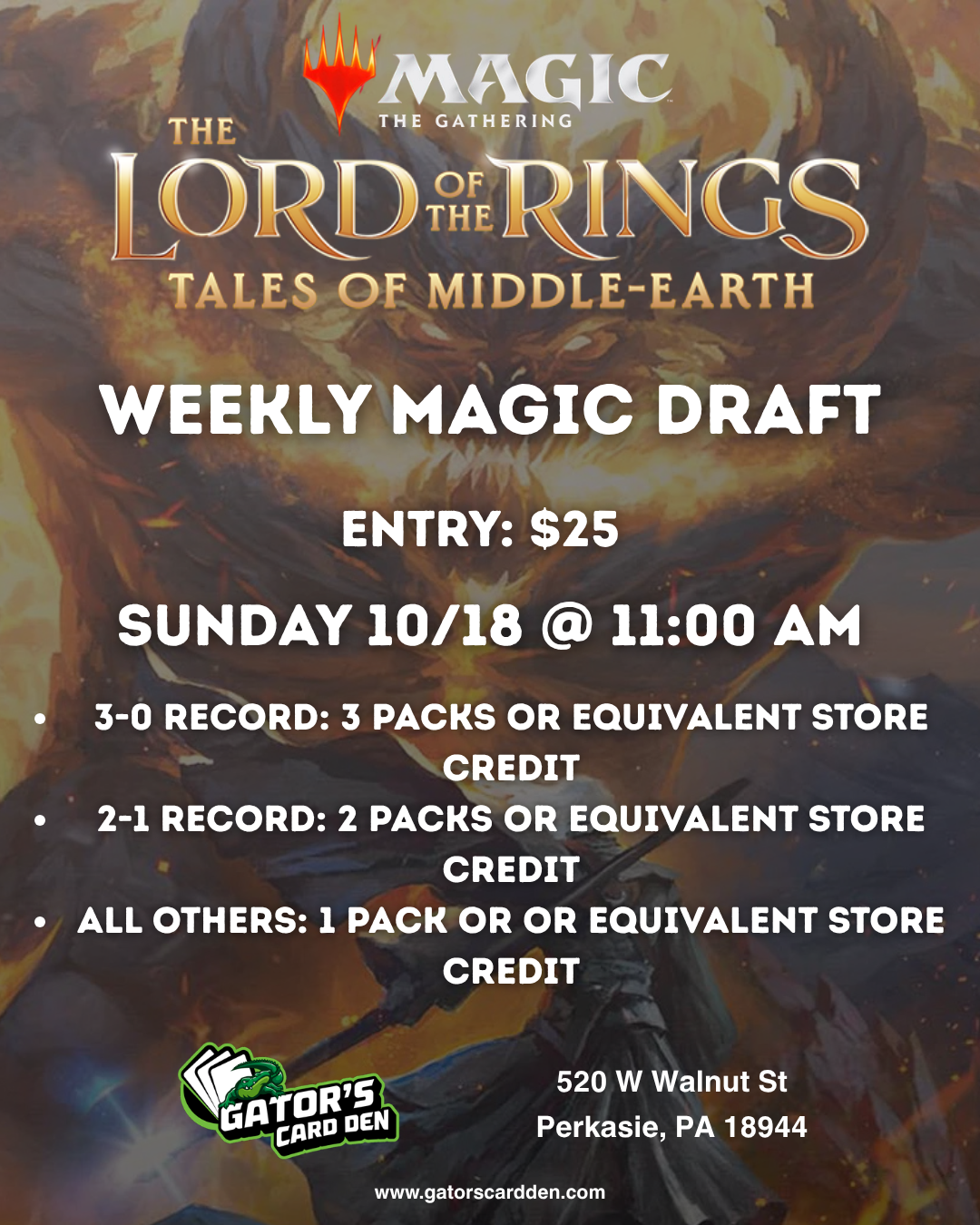 Magic The Gathering Weekly Draft (Lord of The Rings) - 10/18/2026 @ 11:00 AM
