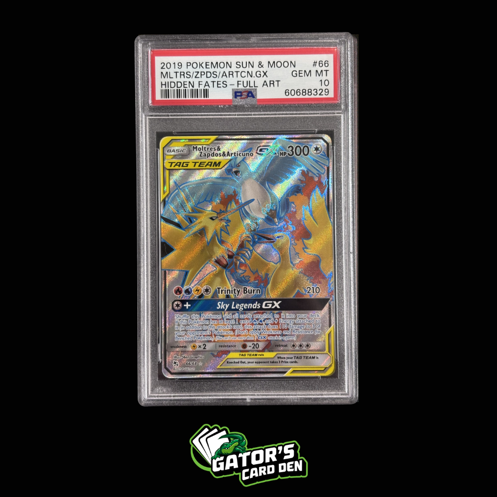 PSA 10 - Moltres Zapdos Articuno GX Full Art #66 - Pokemon Hidden Fates