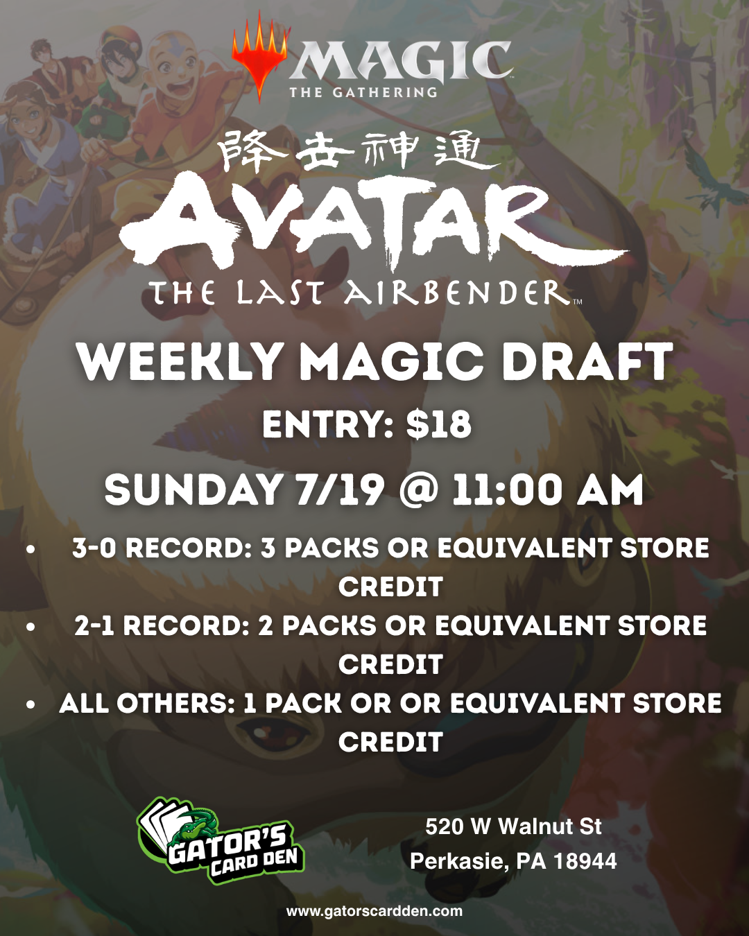 Magic The Gathering Weekly Draft Event (Avatar The Last Airbender) - 7/19/2026 @ 11:00 AM