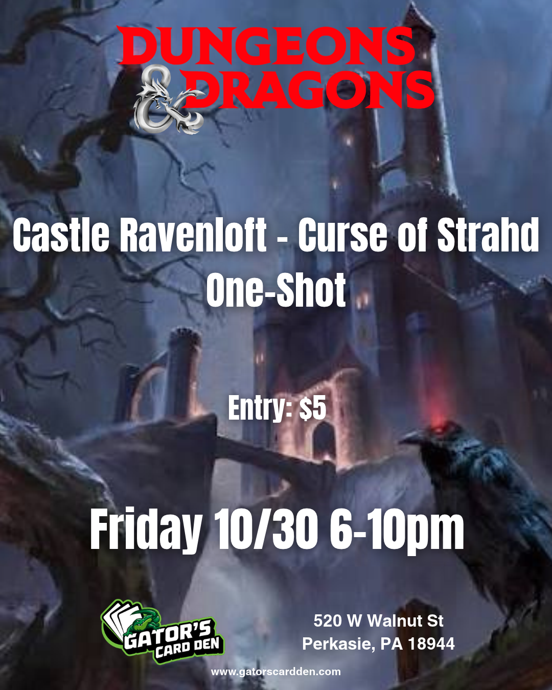 Dungeons & Dragons One-Shot - Castle Ravenloft - Curse of Strahd- 10/30/2026 @ 6:00 PM