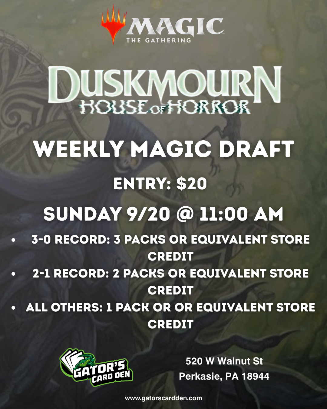 Magic The Gathering Weekly Draft (Duskmourn House of Horror) - 9/20/2026 @ 11:00 AM