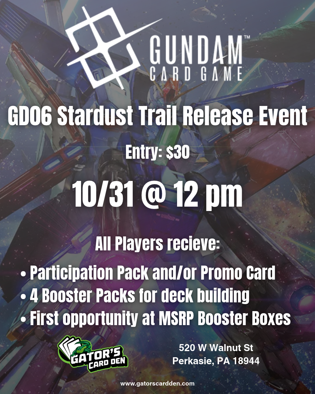 Gundam GD06 Stardust Trails Release Event - 10/31/2026 12:00PM