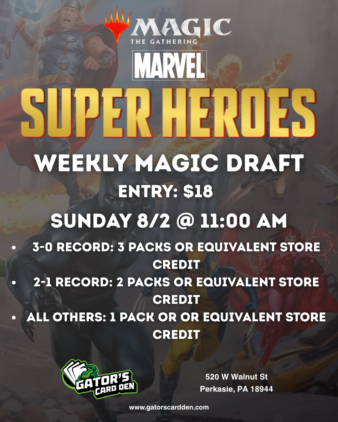 Magic The Gathering Weekly Draft Event (Marvel Super Heroes) - 8/2/2026