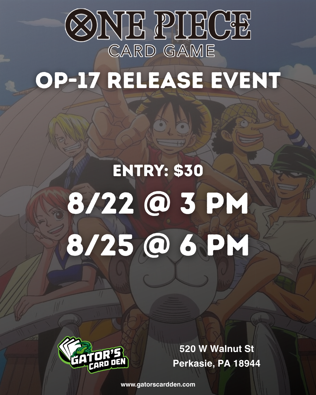 One Piece OP17 Release Event - 8/25/2026 @ 6:00 PM - Tuesday