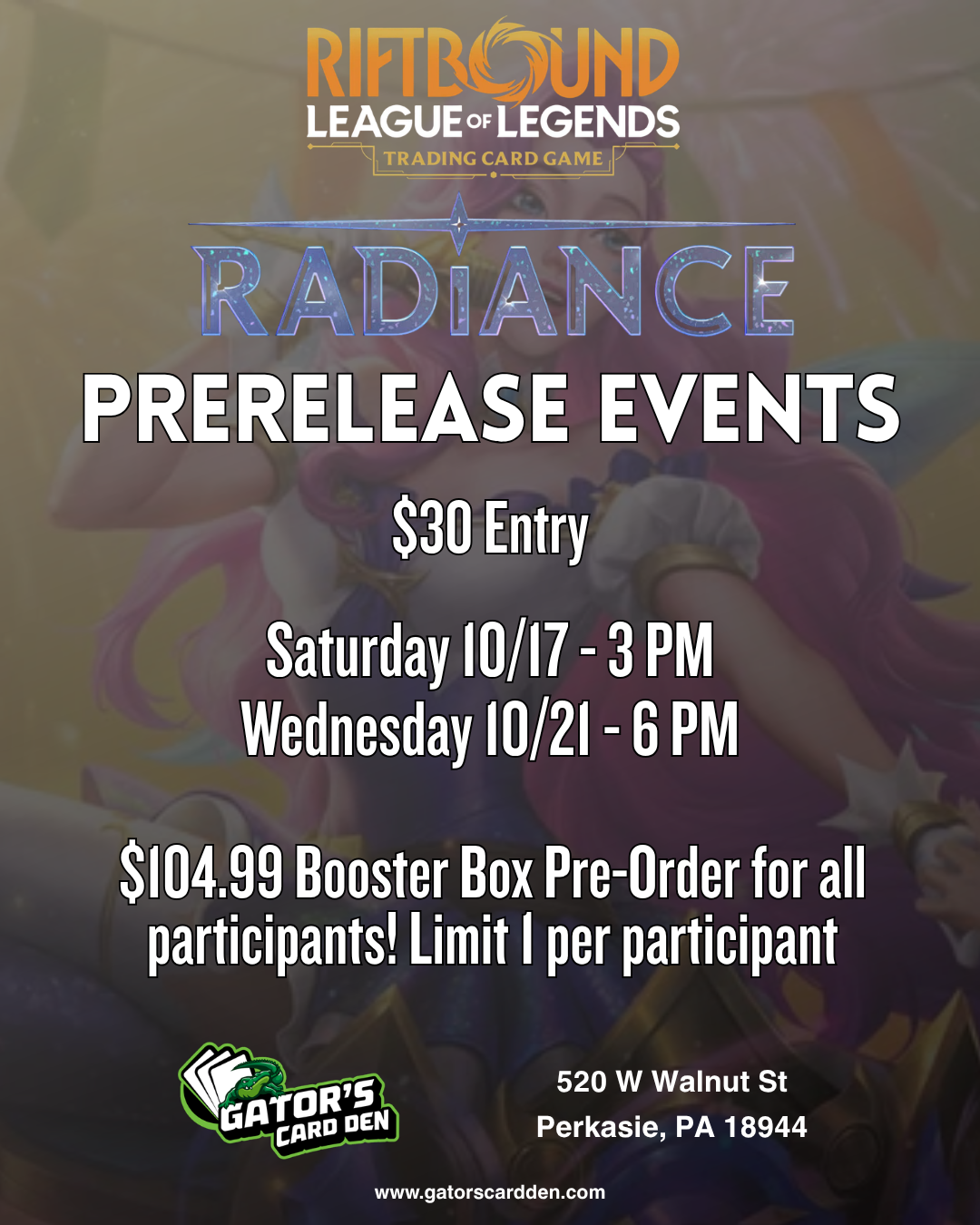 Riftbound Radiance Pre-Rift Events (10/17 3:00PM OR 10/21 @ 6PM)